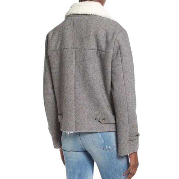 J.O.A shearling lined raw edge moto biker jacket neutral casual Sherpa chic fall - Picture 11 of 13